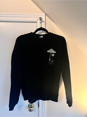 H&M Black Crewneck Sweater with White Mushroom Graphic